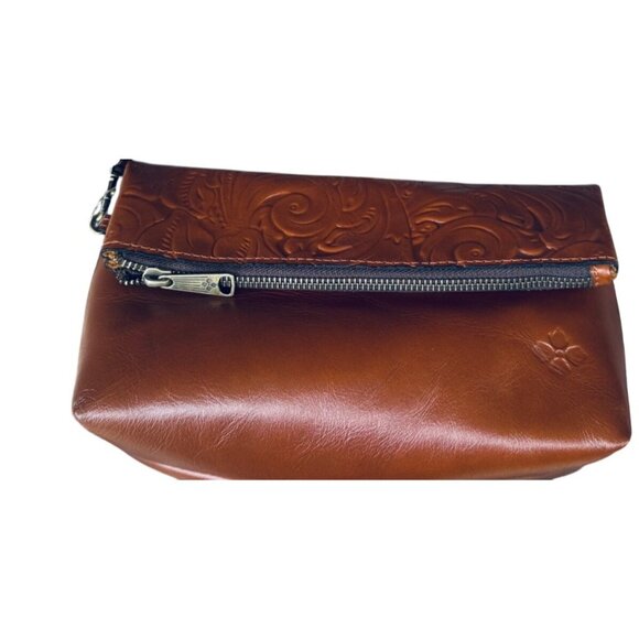 Patricia Nash Valerie Fold-over Wristlet Clutch Handbag Brown Tooled Leather - Picture 7 of 8